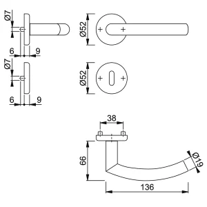 Ensemble Rosace Clé En L Alta Hoppe Inox Porte 38-42mm – Carré 7mm 9