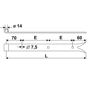 Torbel Penture Queue De Carpe Percée En Acier Noir 35 X 5 Mm Gond 14 Mm 600 Mm 7