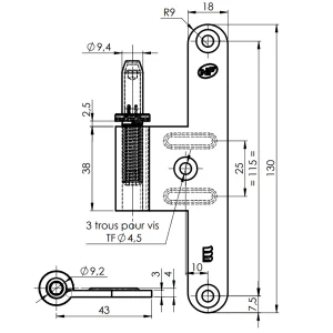 Monin Lame Mâle De Paumelle Universelle Pour Huisserie Bois – Sens Gauche 6
