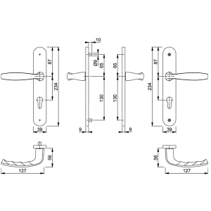 Poignée De Porte Clé En L New York Hoppe Alu Aspect Argent 3281961 6